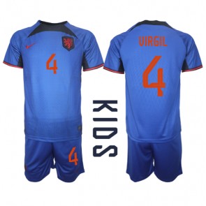 Maillot de foot Pays-Bas Virgil van Dijk #4 Extérieur enfant Monde 2022 Manches Courte (+ pantalon court)